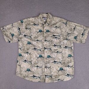 Untied Hawaiian Shirt Mens Large Beige Nautical Map Fish Europe‎ Button Down